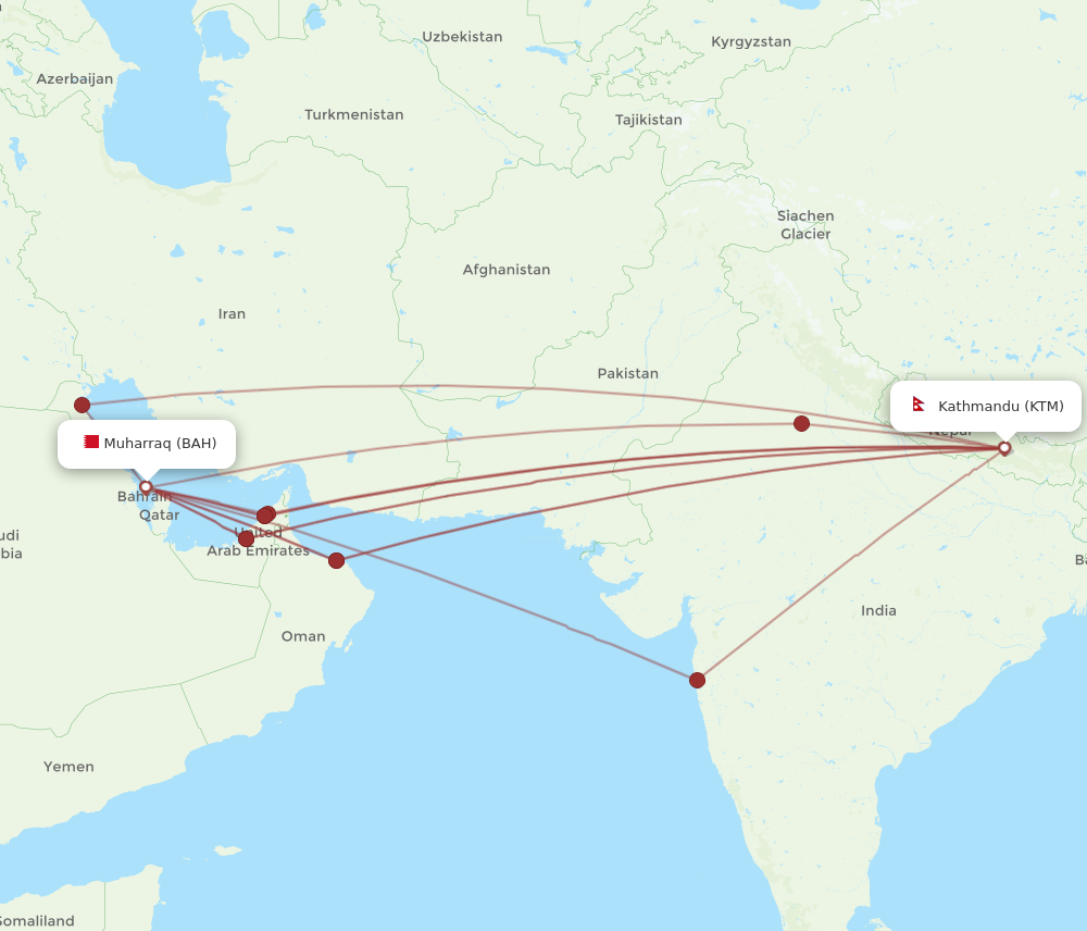 All Flight Routes From Bahrain To Kathmandu, BAH To KTM - Flight Routes