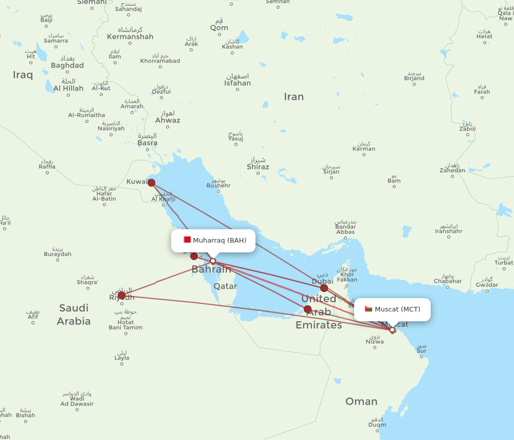 Flights from Bahrain to Muscat BAH to MCT Flight Routes