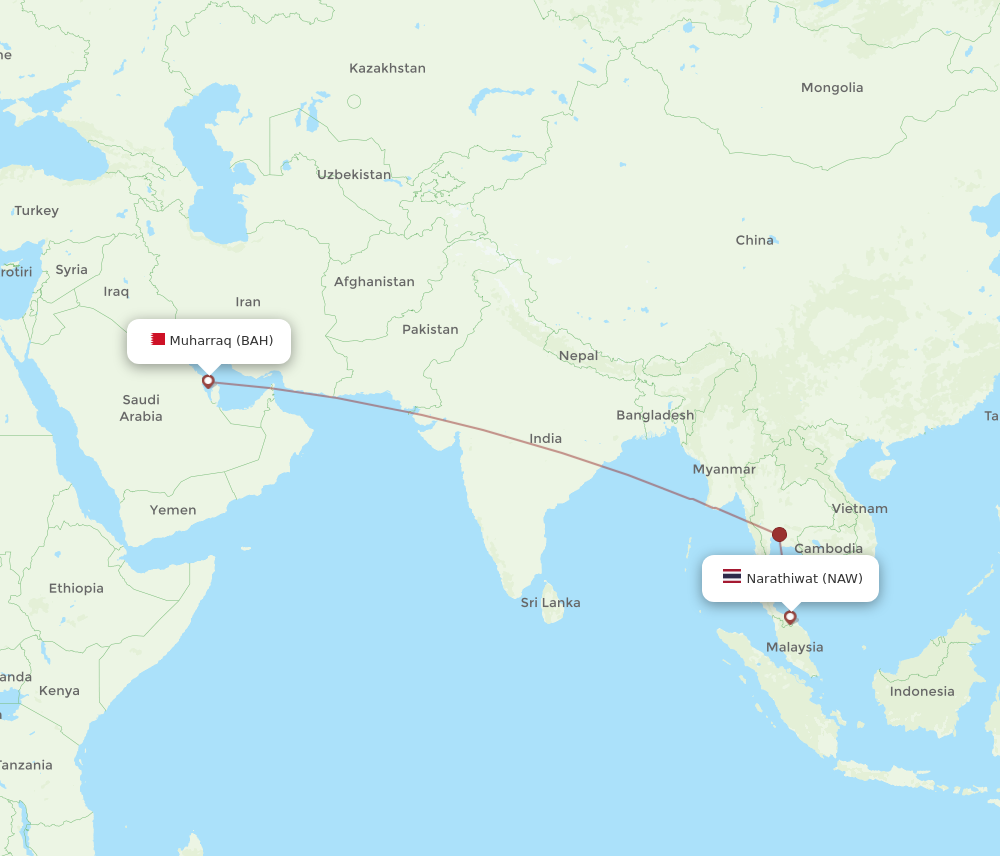 Flights from Bahrain to Narathiwat BAH to NAW Flight Routes