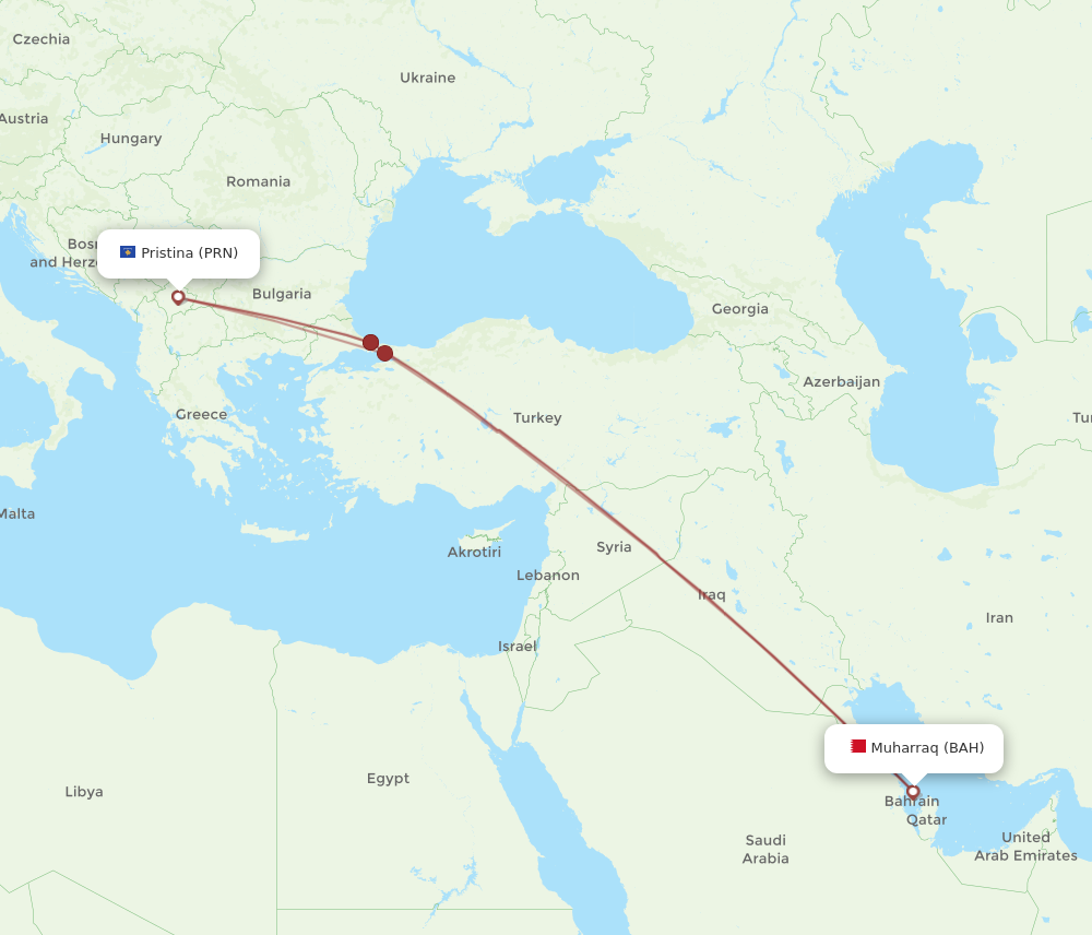 Flights from Bahrain to Pristina, BAH to PRN - Flight Routes