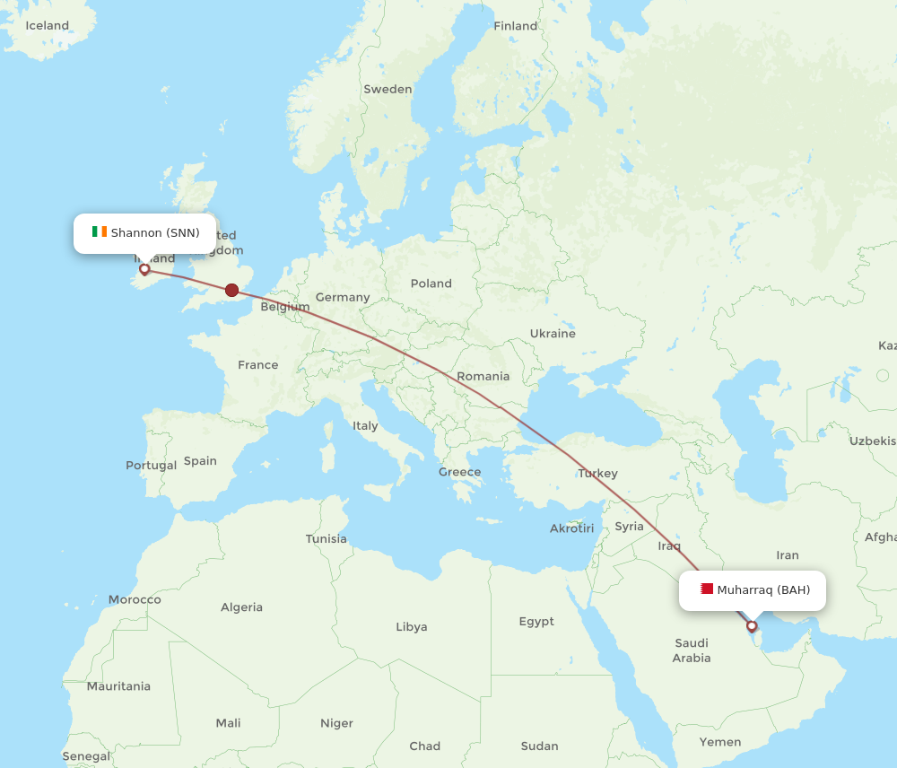 Flights from Bahrain to Shannon BAH to SNN Flight Routes