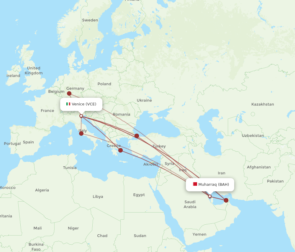 Flights from Bahrain to Venice BAH to VCE Flight Routes