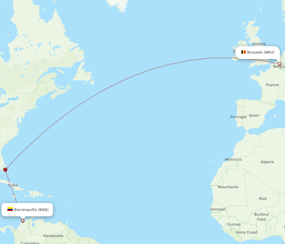 Flights from Brussels to Barranquilla, BRU to BAQ - Flight Routes