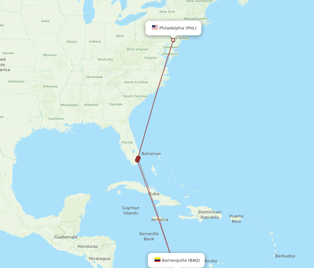 Flights from Barranquilla to Philadelphia BAQ to PHL Flight Routes