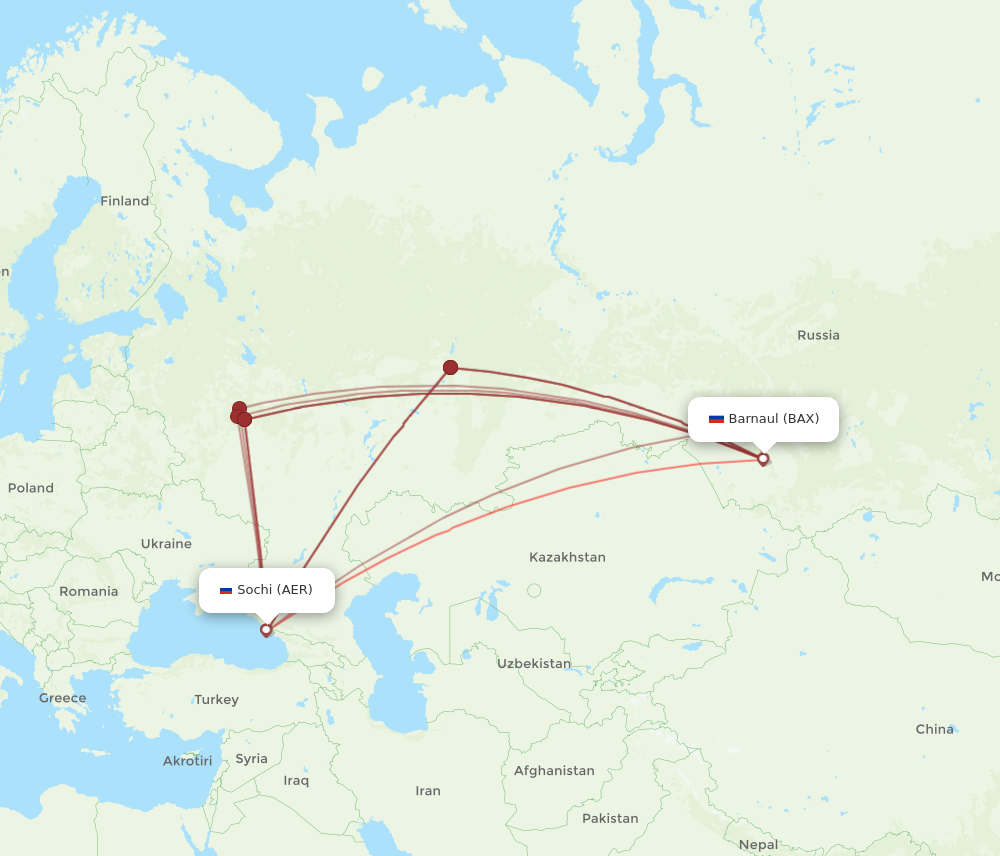 Flights from Barnaul to Adler Sochi BAX to AER Flight Routes