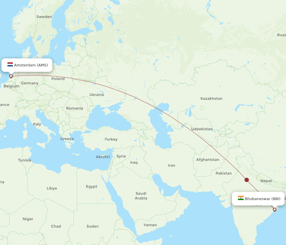 Flights From Amsterdam To Bhubaneswar, AMS To BBI - Flight Routes