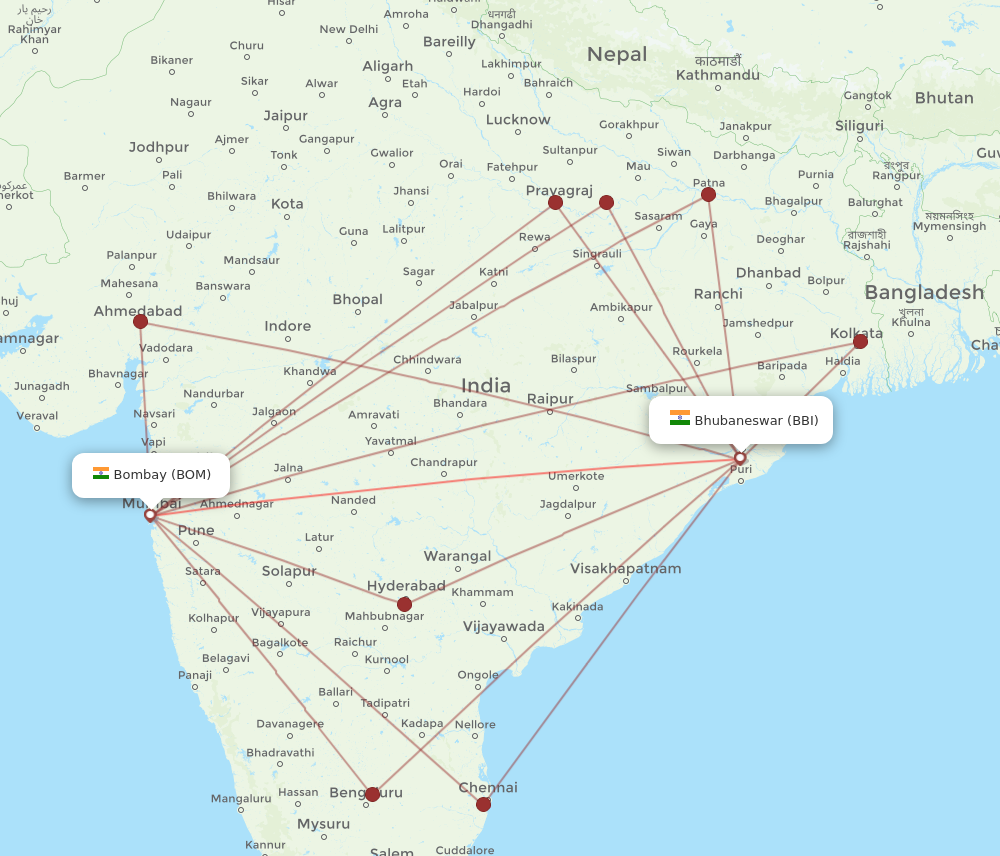 All Flight Routes From Bhubaneswar To Mumbai, BBI To BOM - Flight Routes