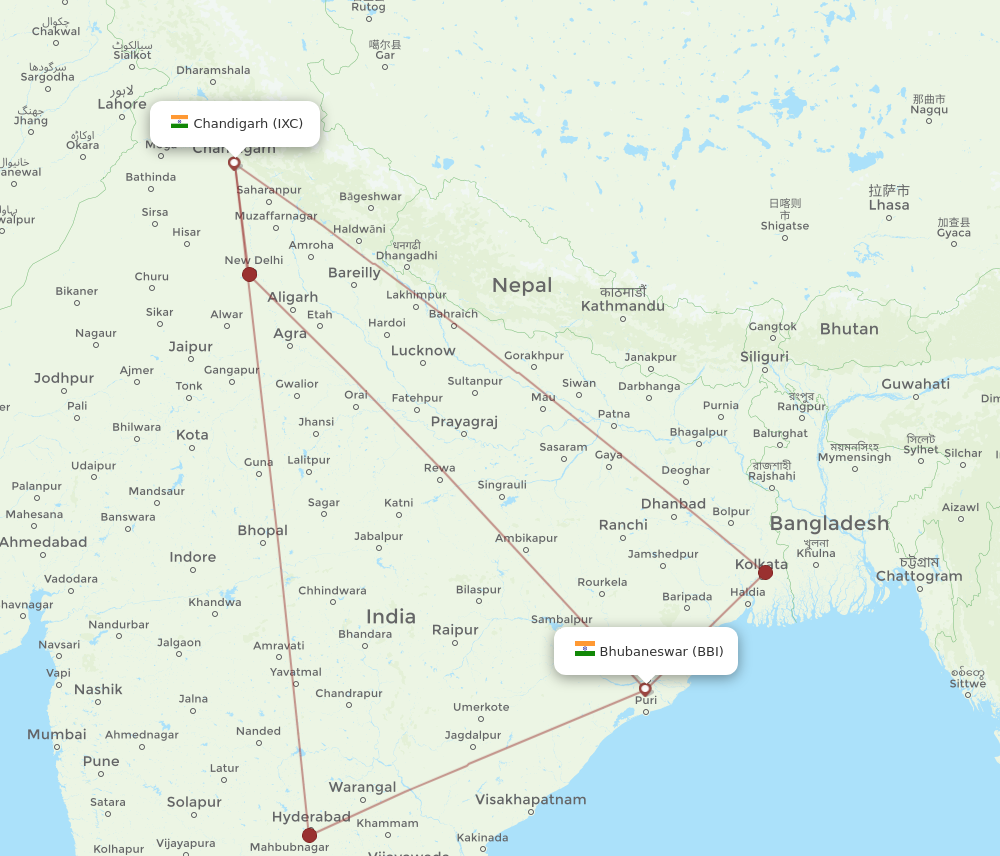 Flights From Bhubaneswar To Chandigarh, BBI To IXC - Flight Routes