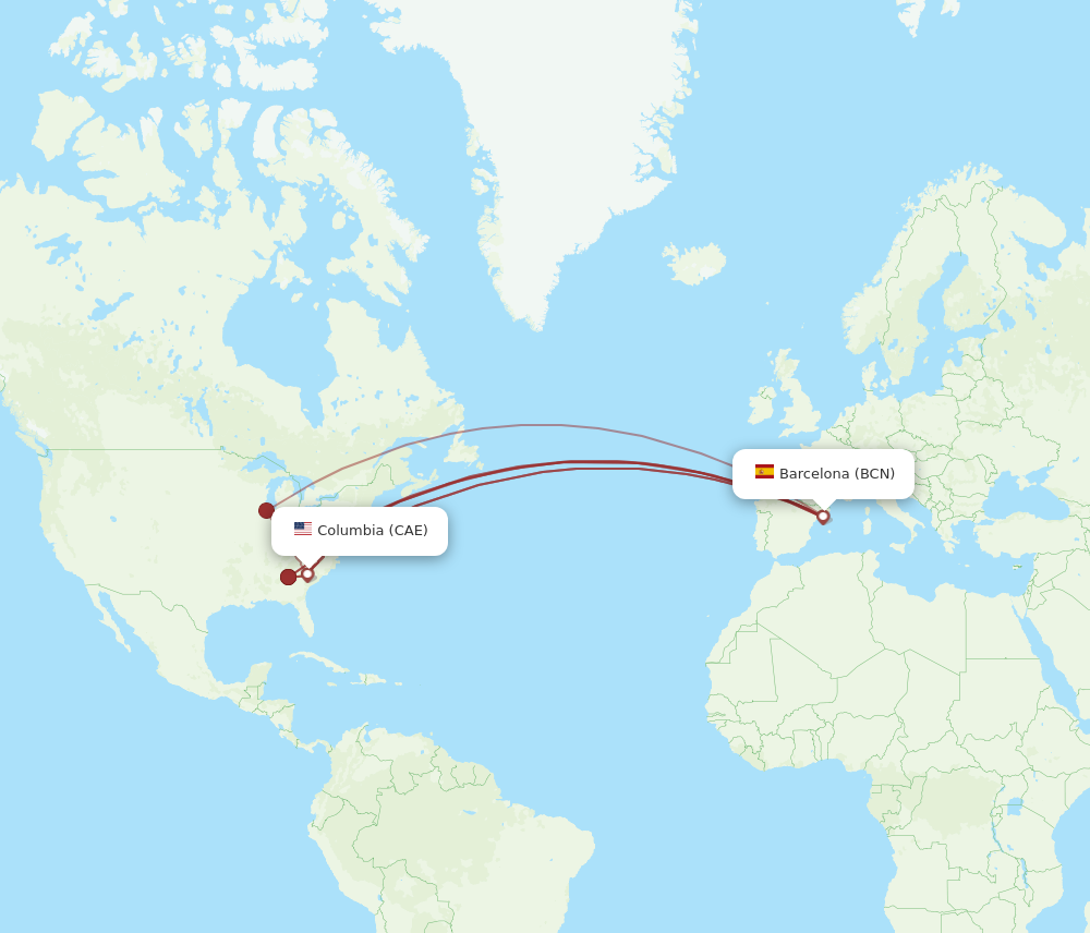 Flights from Barcelona to Columbia BCN to CAE Flight Routes