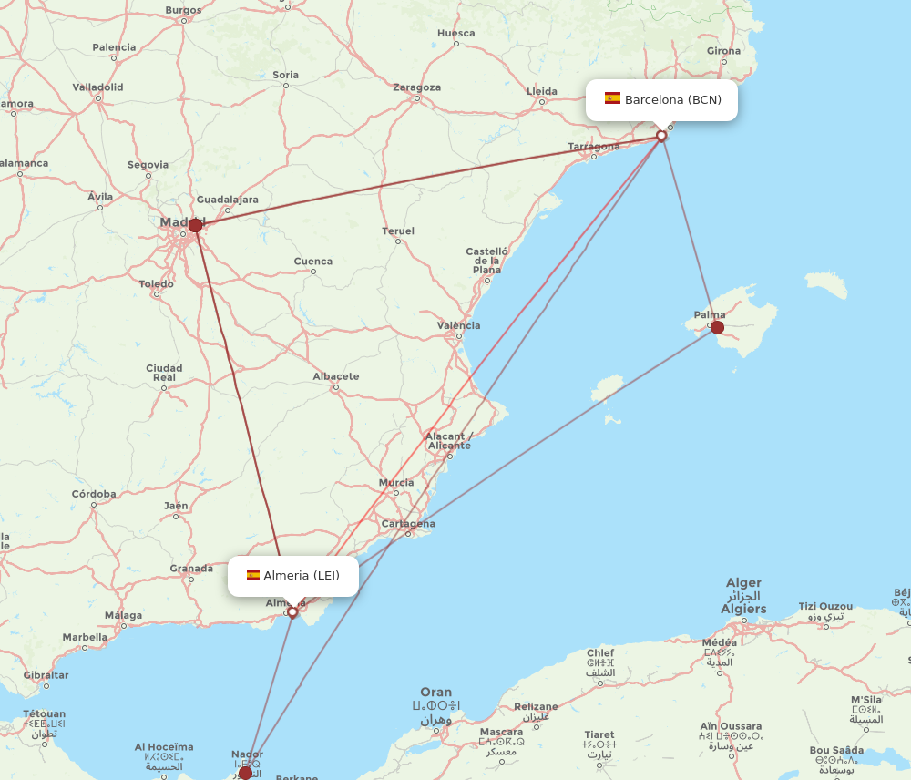 Flights from Barcelona to Almeria BCN to LEI Flight Routes