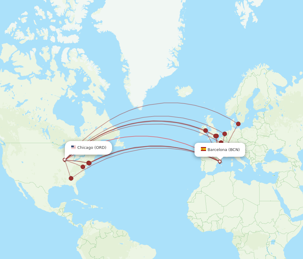 All Flight Routes From Barcelona To Chicago, Bcn To Ord - Flight Routes