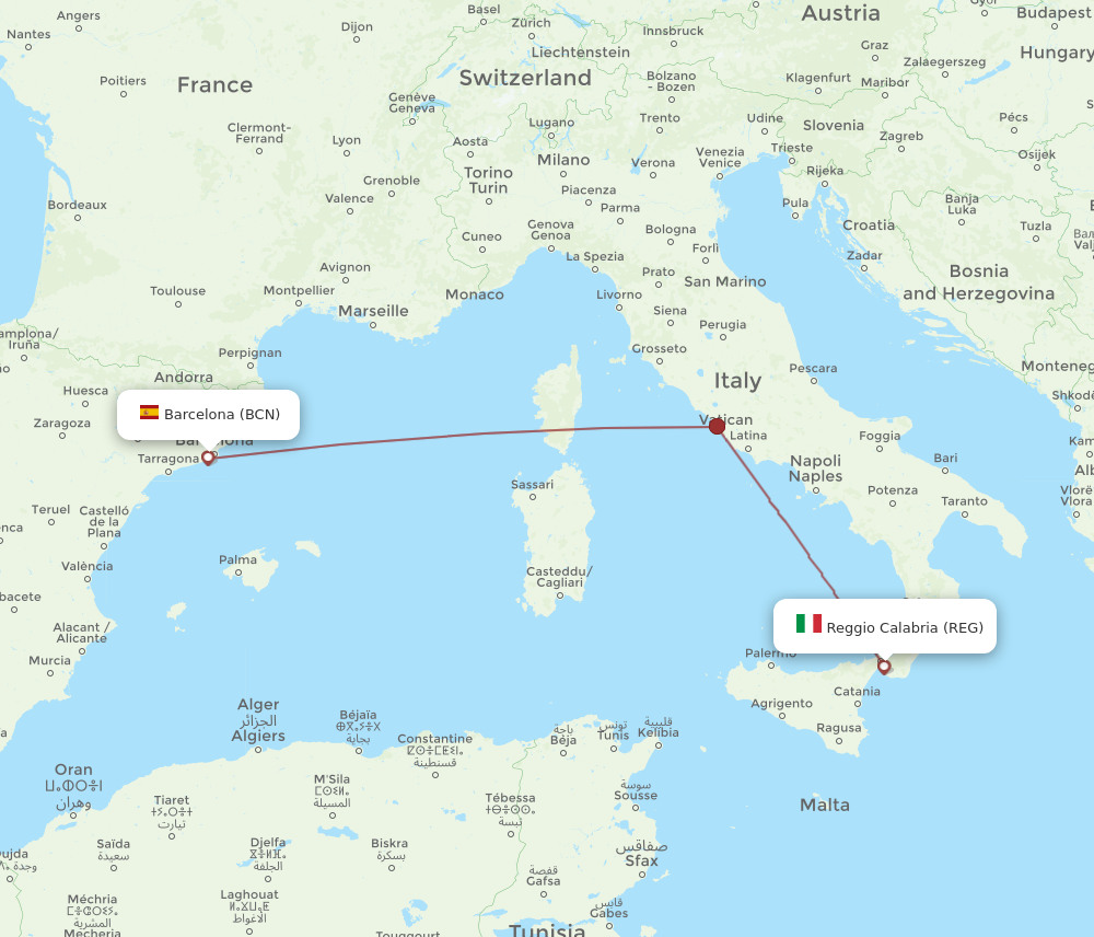 Flights from Barcelona to Reggio Calabria BCN to REG Flight Routes