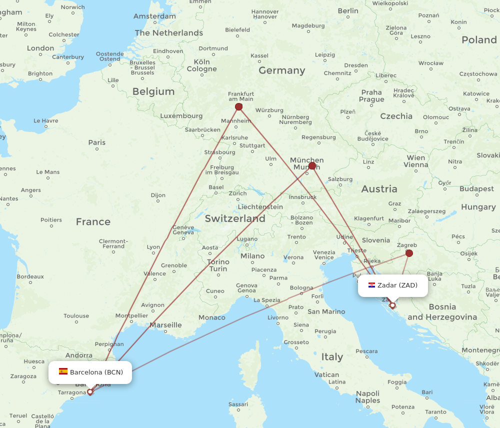 Flights from Barcelona to Zadar BCN to ZAD Flight Routes