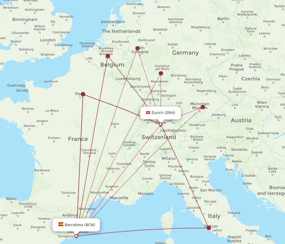 Flights from Barcelona to Zurich BCN to ZRH Flight Routes