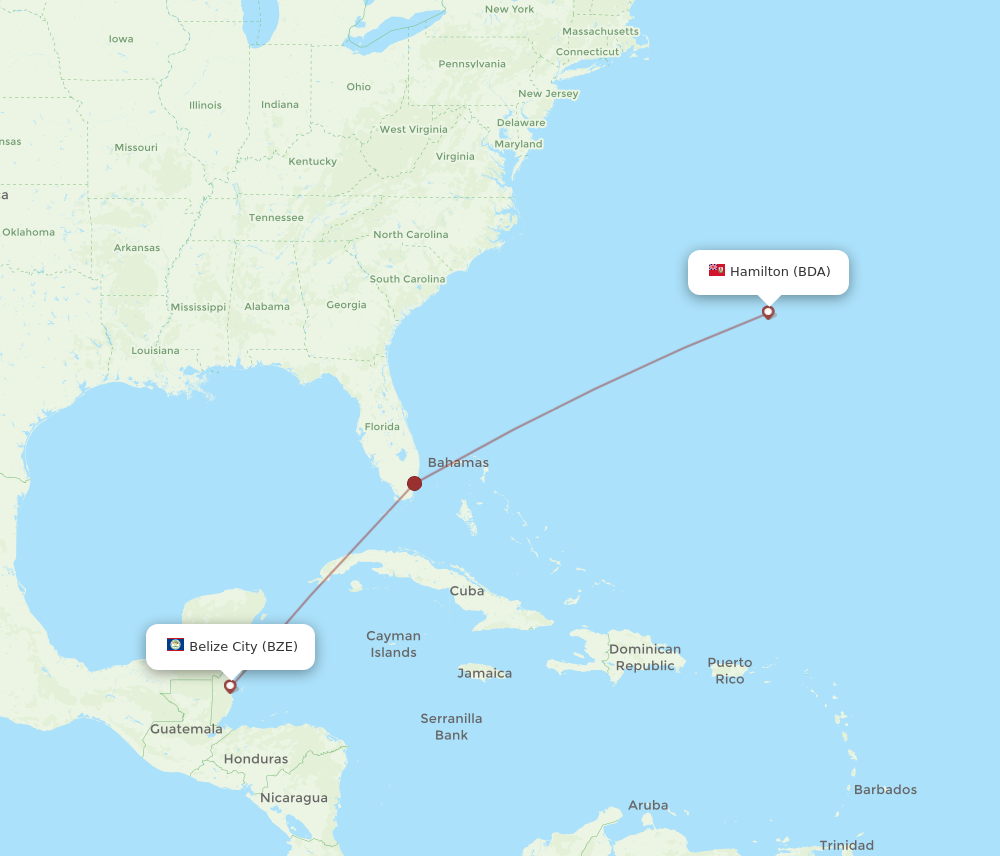 Flights from Bermuda to Belize City BDA to BZE Flight Routes