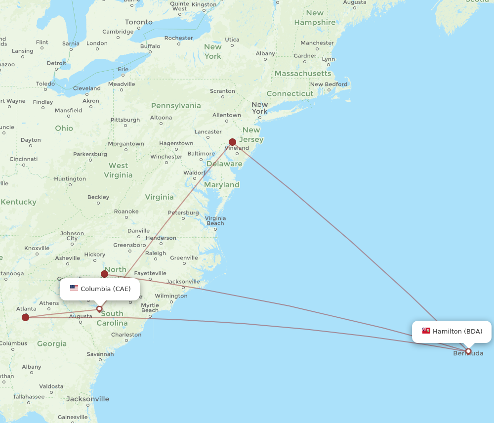 Flights from Bermuda to Columbia BDA to CAE Flight Routes