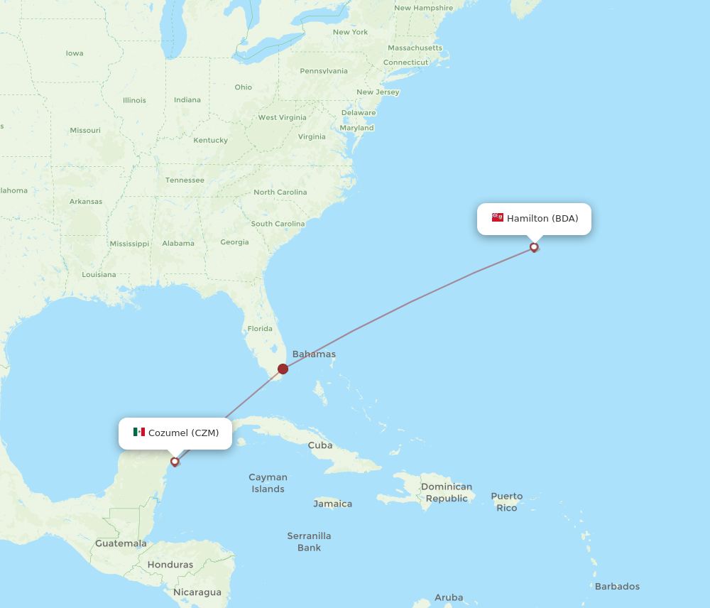 Flights from Bermuda to Cozumel BDA to CZM Flight Routes