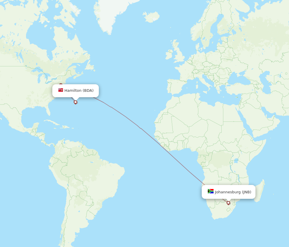 Flights from Bermuda to Johannesburg BDA to JNB Flight Routes