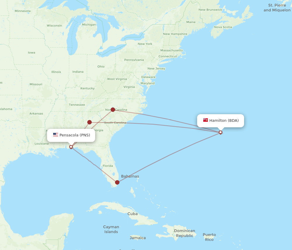 Flights from Bermuda to Pensacola BDA to PNS Flight Routes