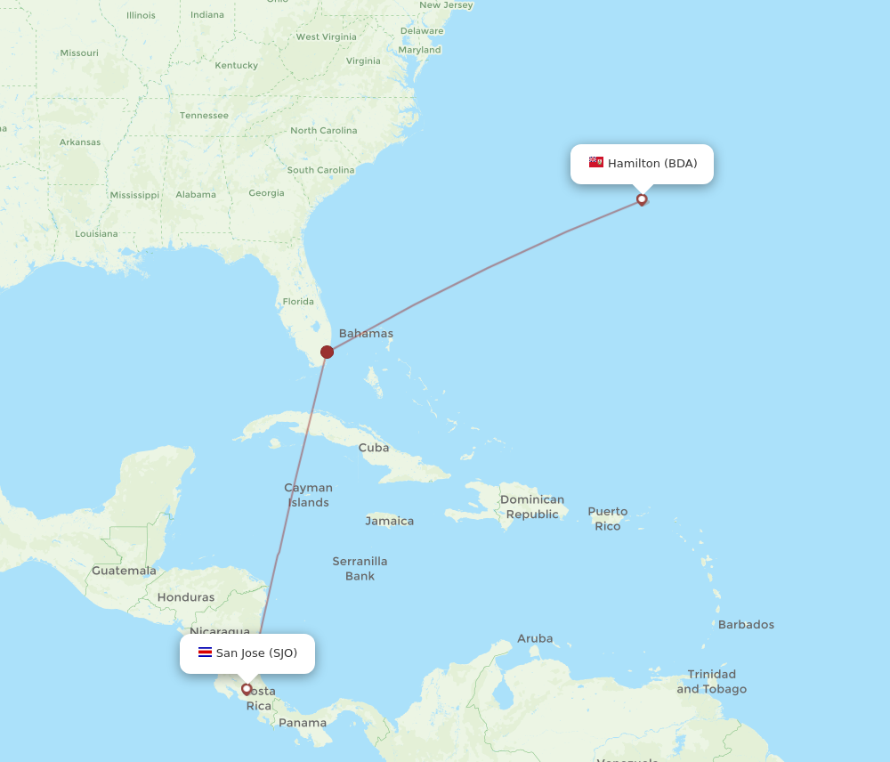 Flights from Bermuda to San Jose BDA to SJO Flight Routes