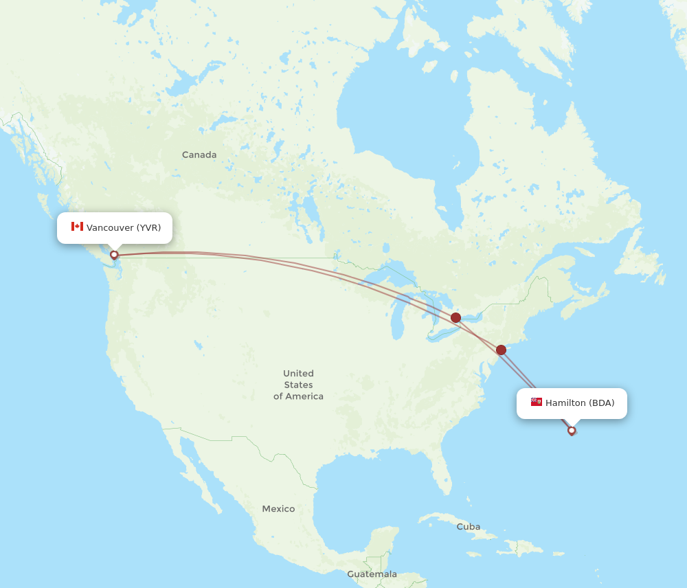 Flights from Bermuda to Vancouver BDA to YVR Flight Routes