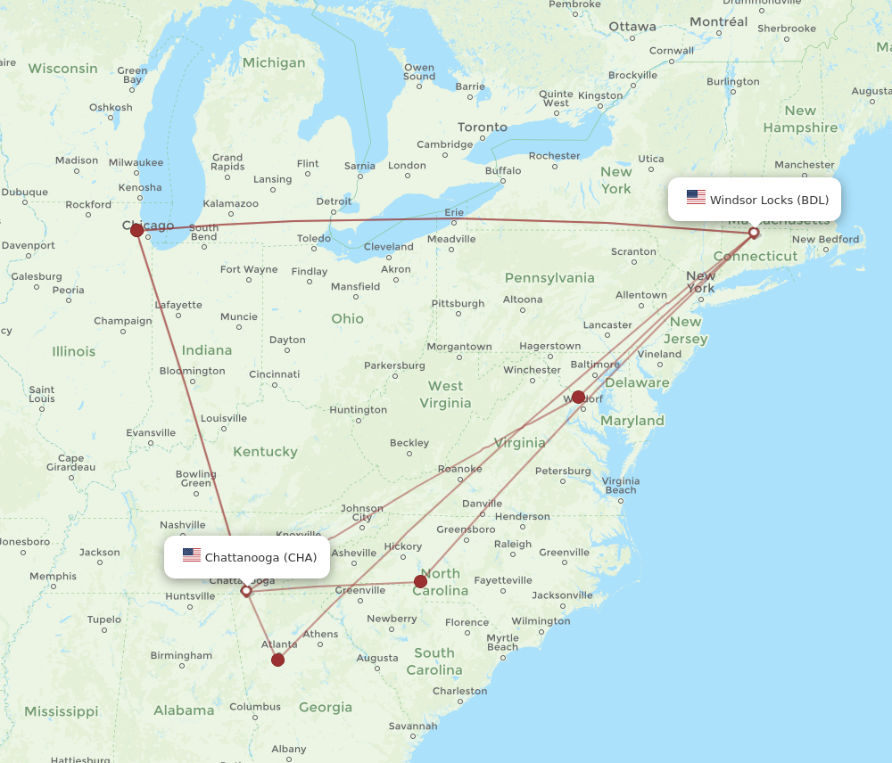 Flights from Hartford to Chattanooga BDL to CHA Flight Routes