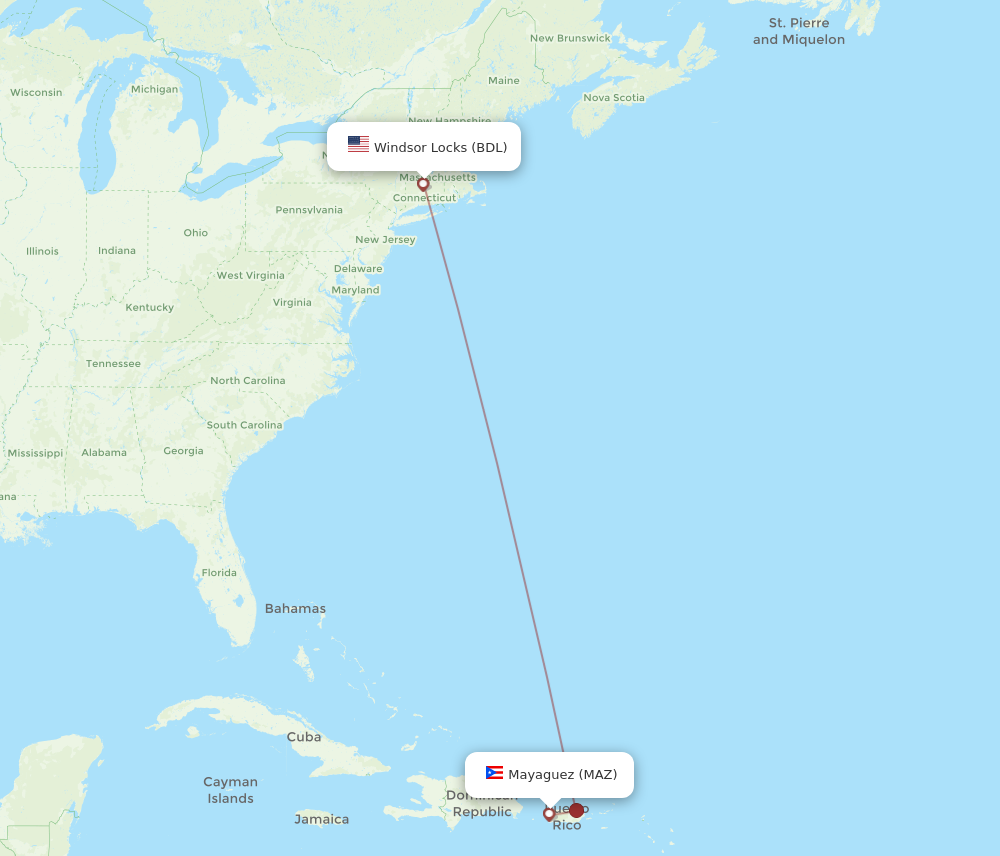 All flight routes from Hartford to Mayaguez, BDL to MAZ - Flight Routes