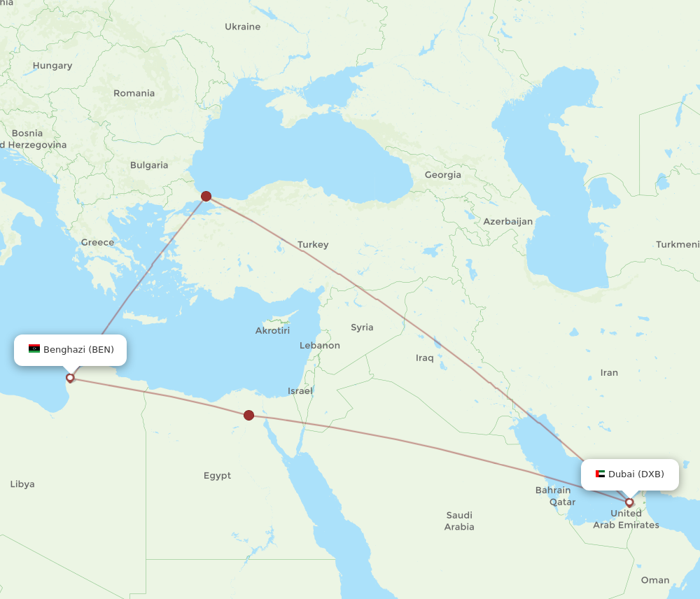 Flights from Benghazi to Dubai BEN to DXB Flight Routes