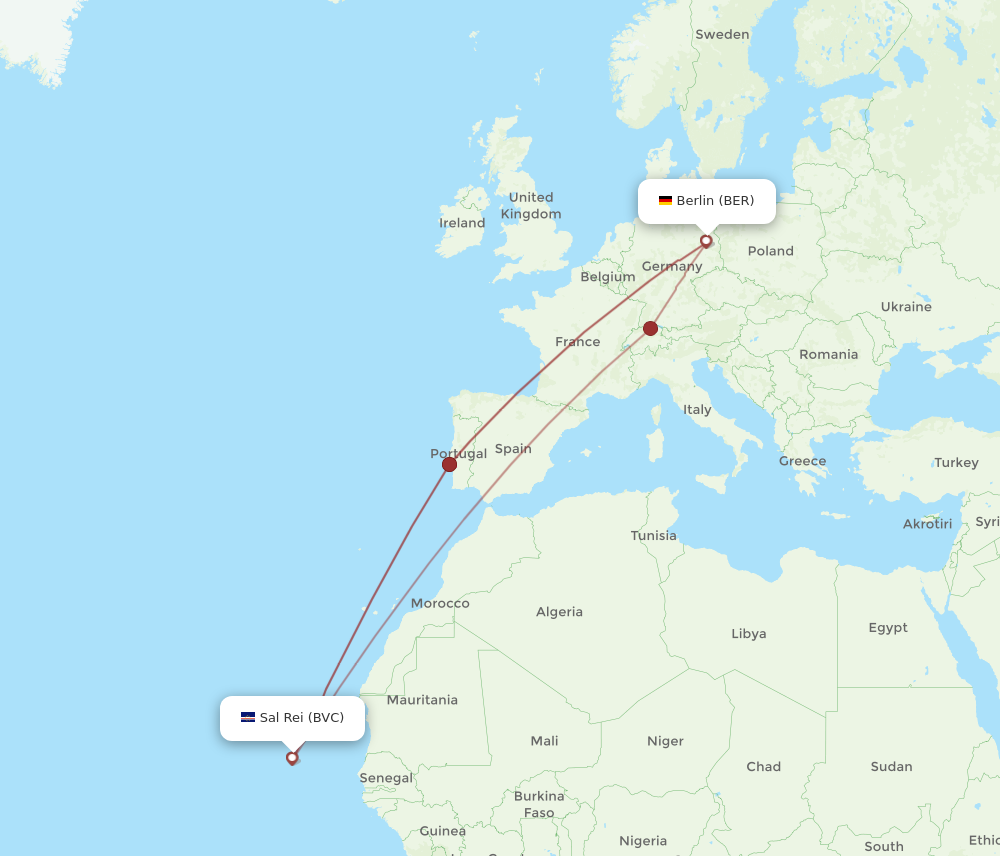 Flights from Berlin to Boa Vista BER to BVC Flight Routes