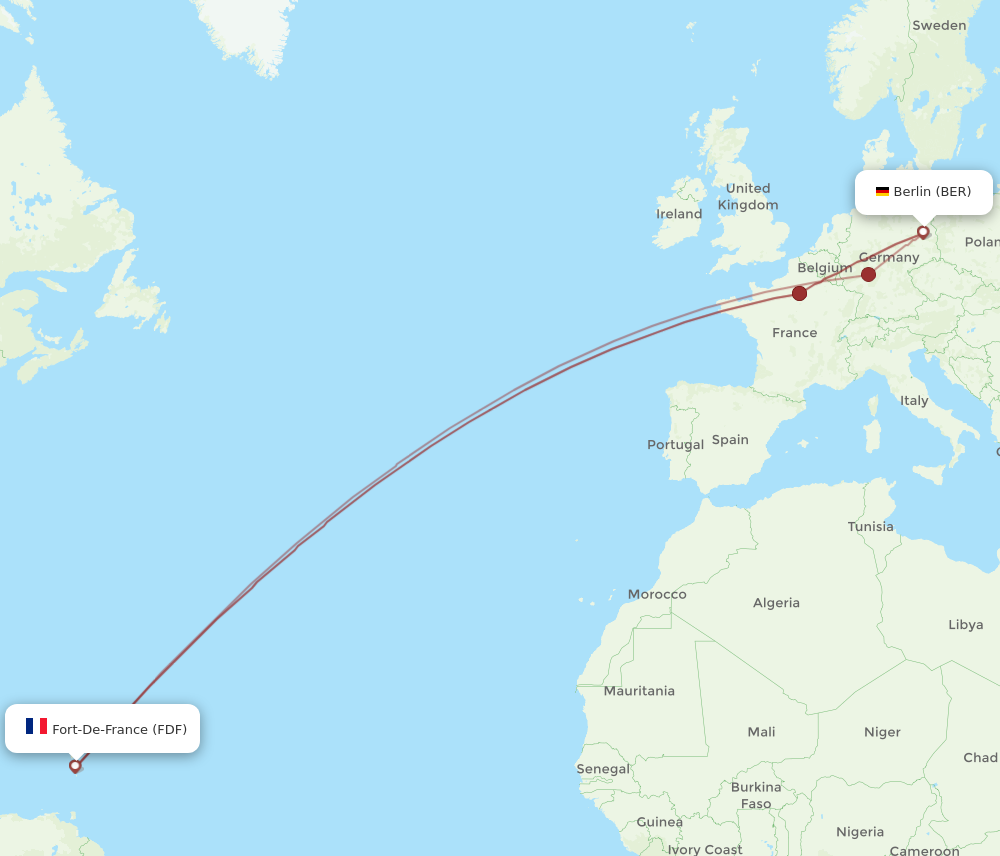 Flights from Berlin to Fort De France BER to FDF Flight Routes