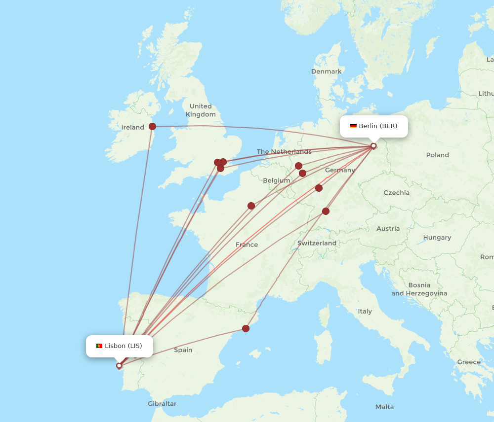 Flights from Berlin to Lisbon BER to LIS Flight Routes