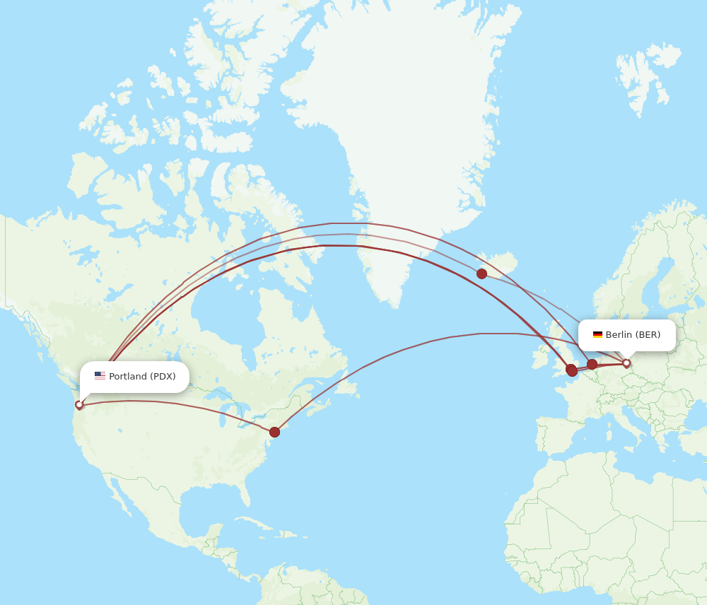 All Flight Routes From Berlin To Portland, BER To PDX - Flight Routes