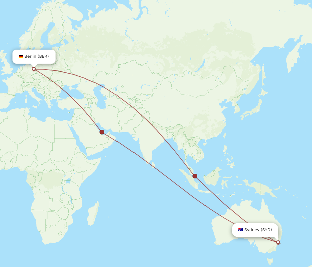 Flights from Berlin to Sydney BER to SYD Flight Routes