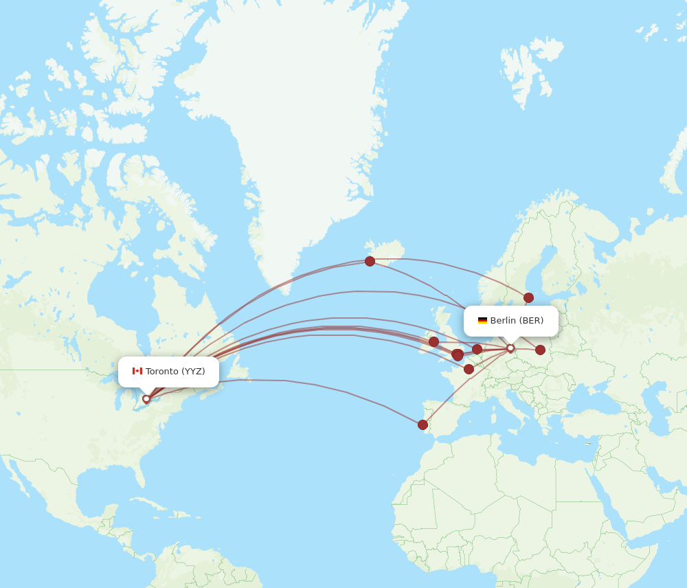 All flight routes from Berlin to Toronto, BER to YYZ - Flight Routes