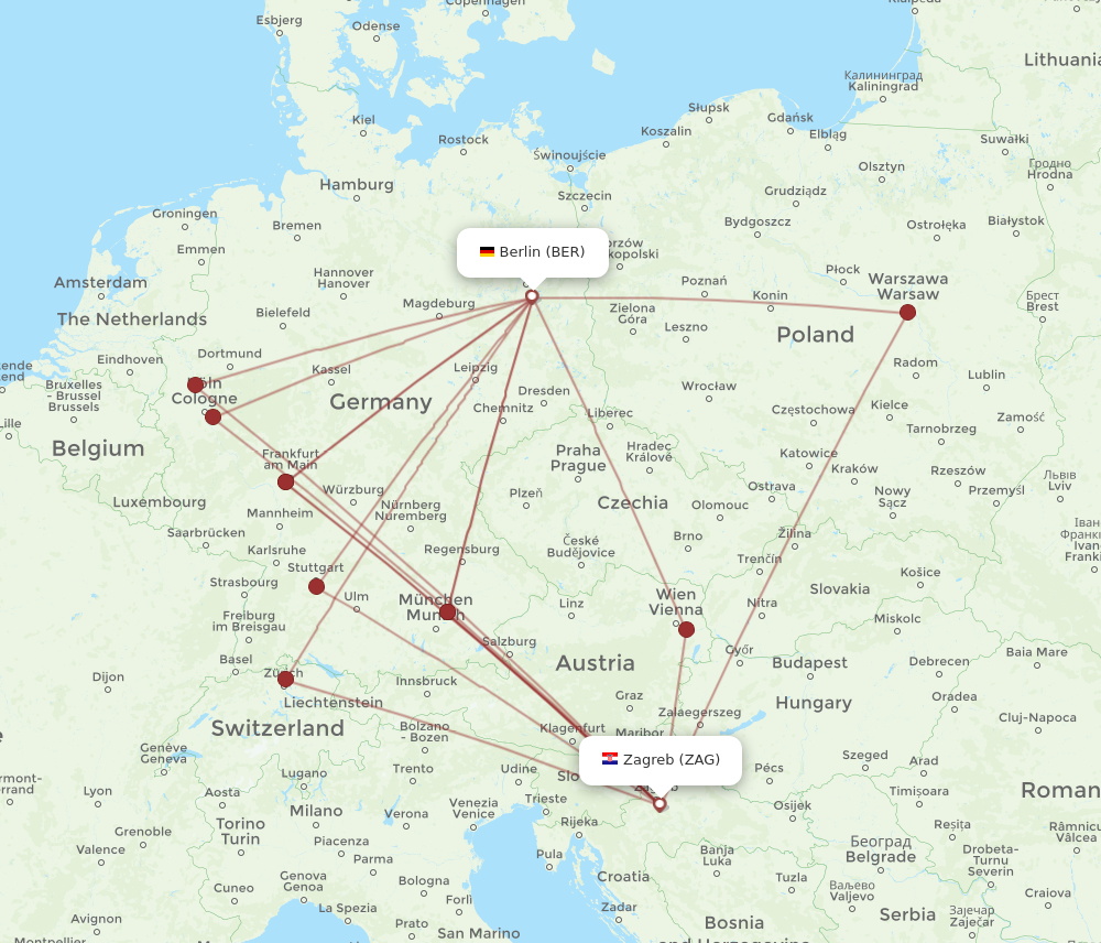 Flights from Berlin to Zagreb BER to ZAG Flight Routes