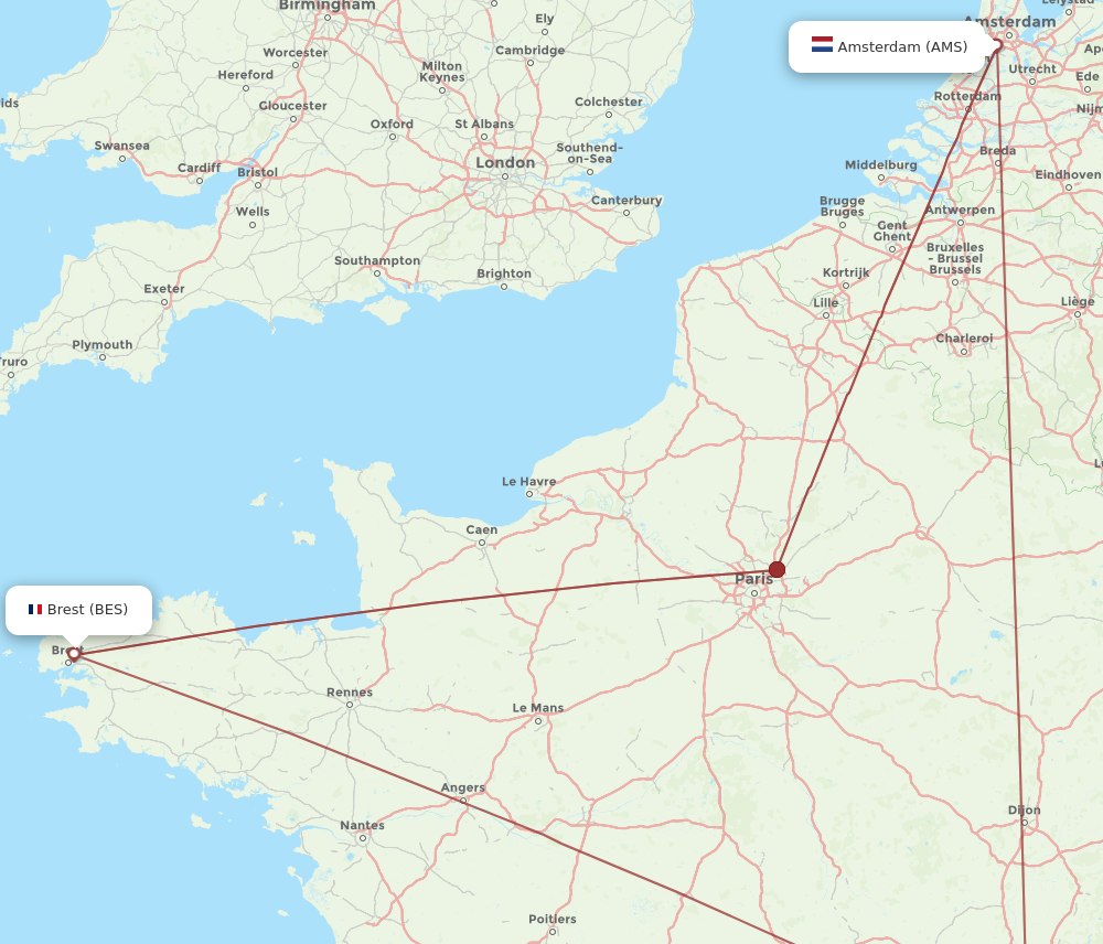 Flights from Brest to Amsterdam BES to AMS Flight Routes