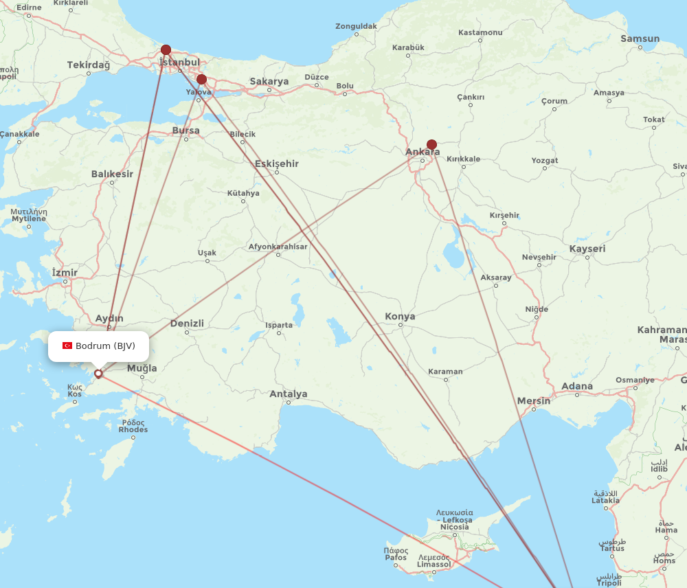 Flights from Beirut to Bodrum BEY to BJV Flight Routes