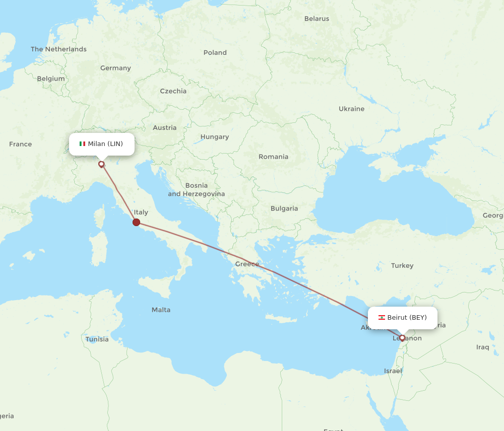 Flights from Beirut to Milan BEY to LIN Flight Routes