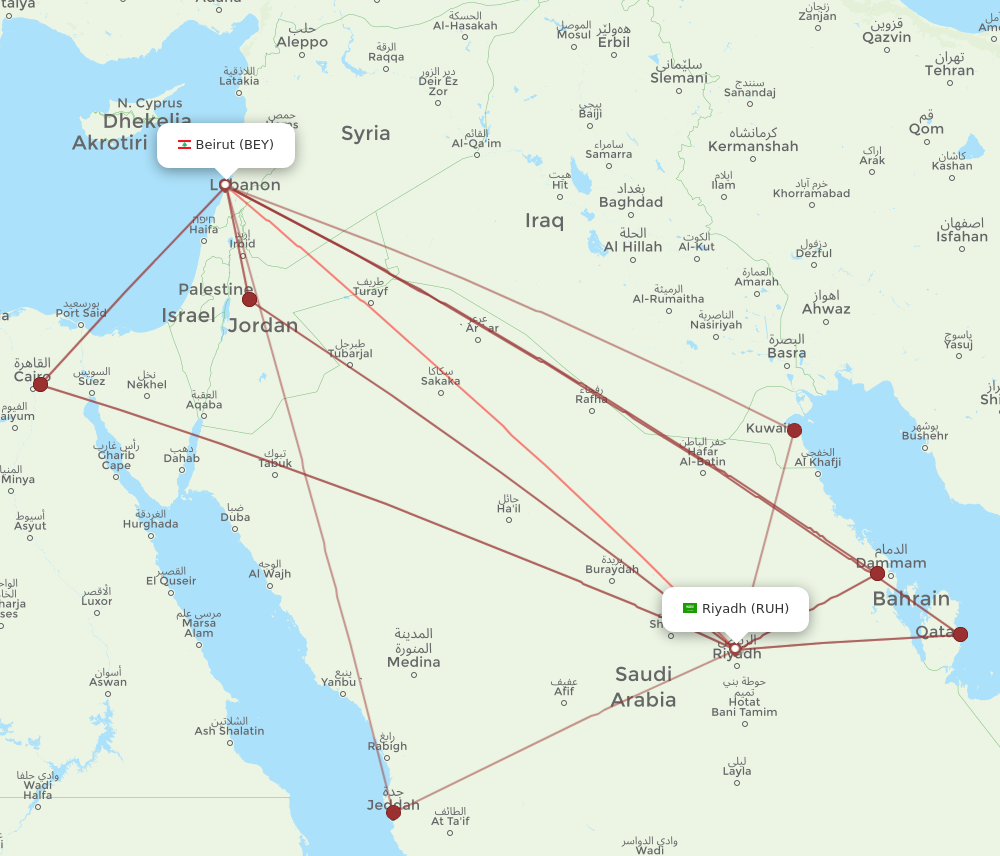 Flights from Beirut to Riyadh BEY to RUH Flight Routes