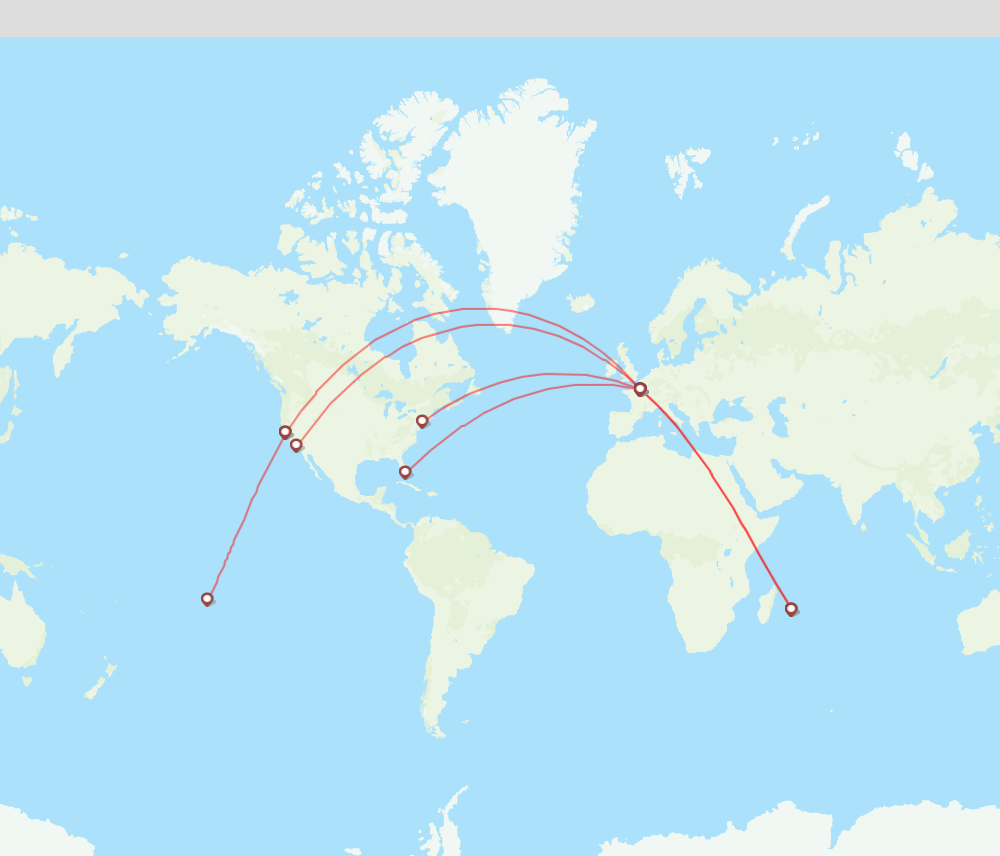 French Bee Airline Routes (bf) 2024, Map - Flight Routes