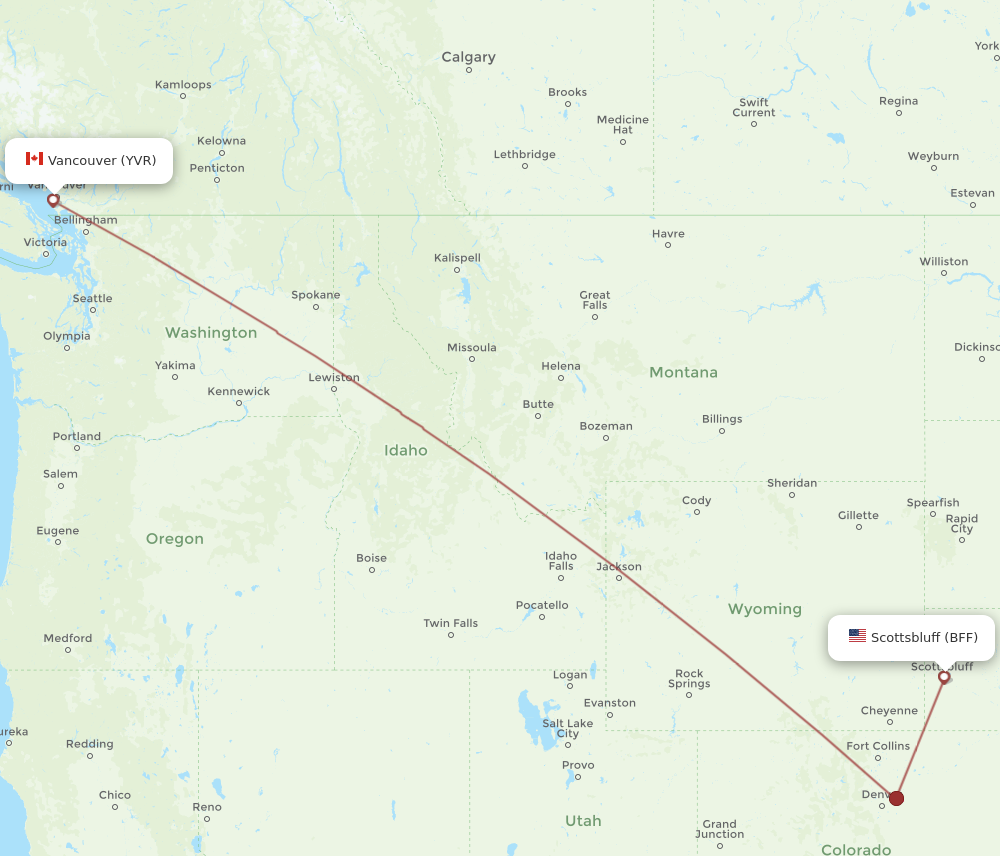 Flights from Scottsbluff to Vancouver BFF to YVR Flight Routes