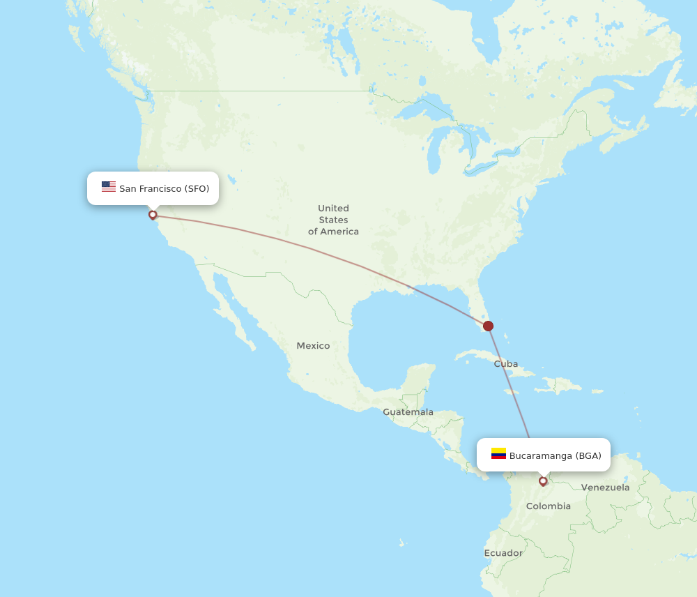 Flights from Bucaramanga to San Francisco BGA to SFO Flight Routes