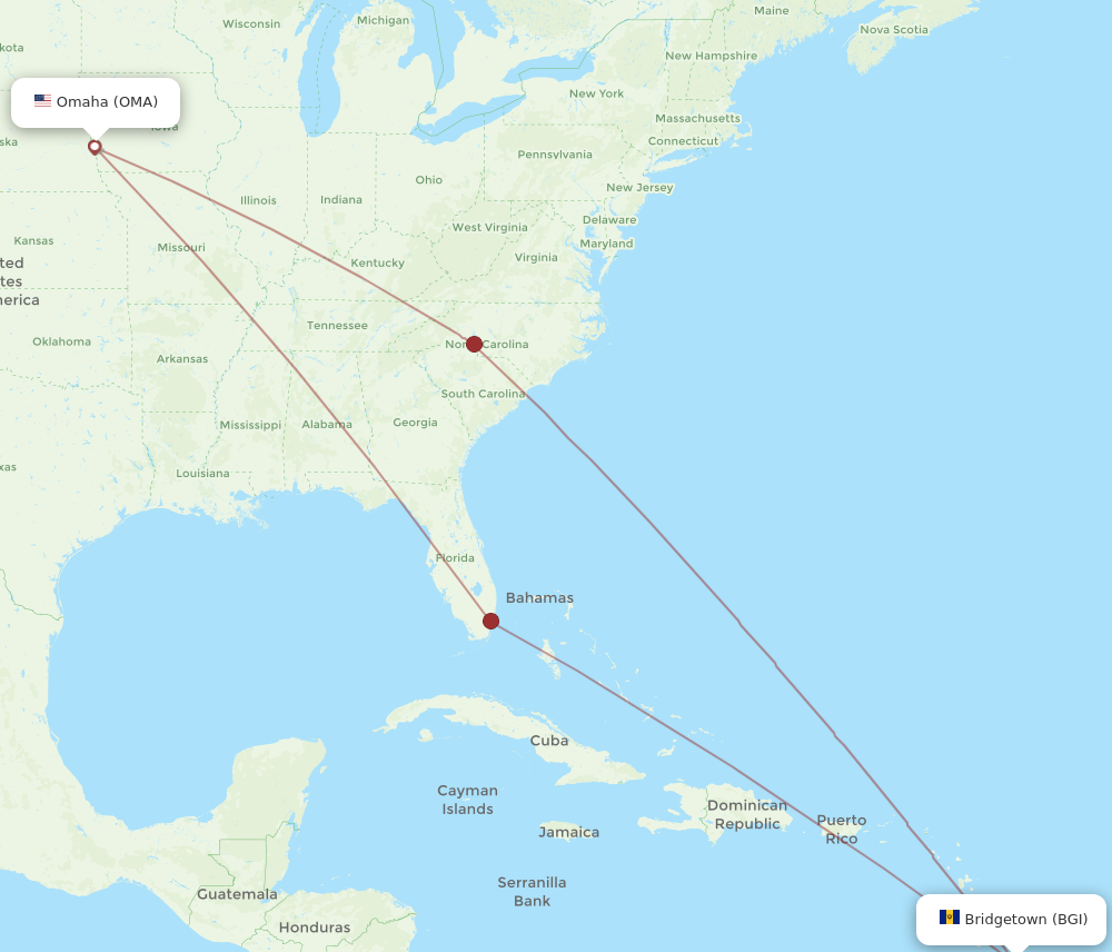 All Flight Routes From Bridgetown To Omaha Bgi To Oma Flight Routes 3353