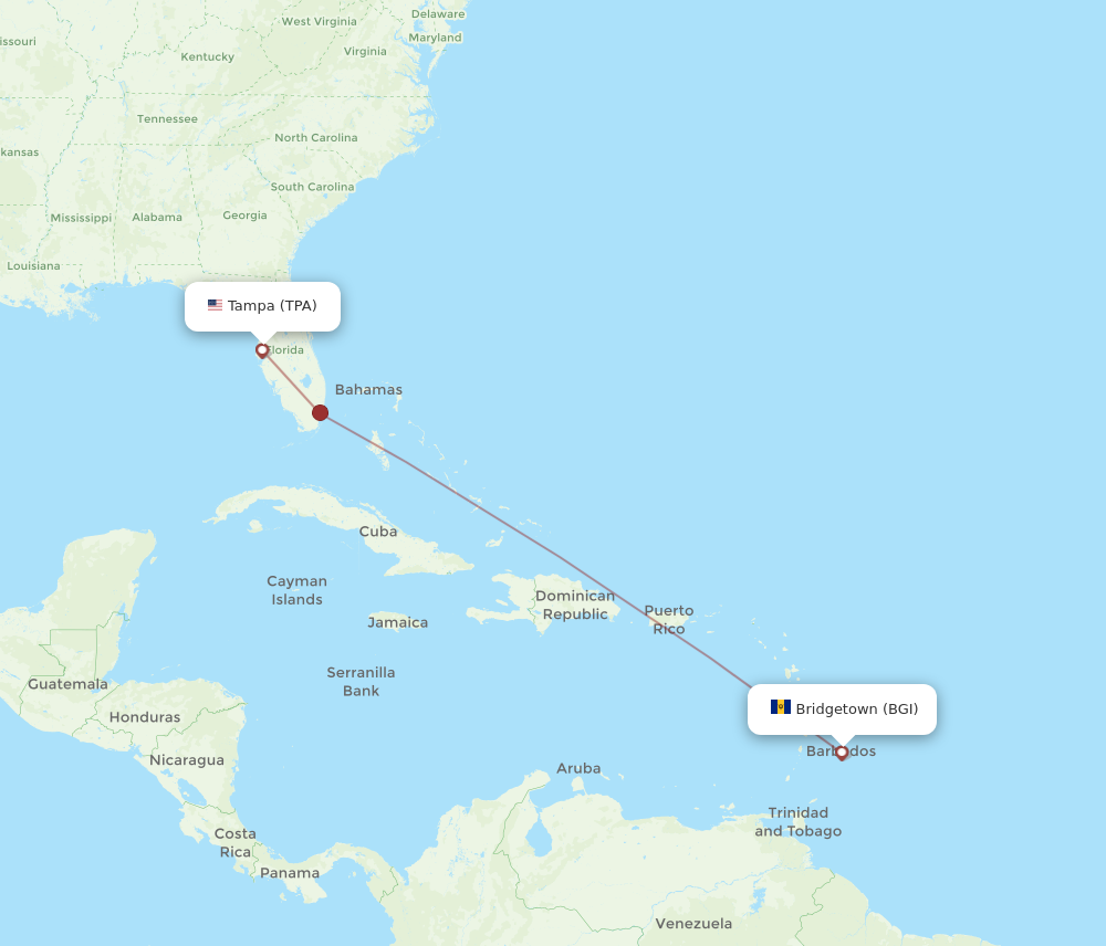 Flights from Bridgetown to Tampa BGI to TPA Flight Routes