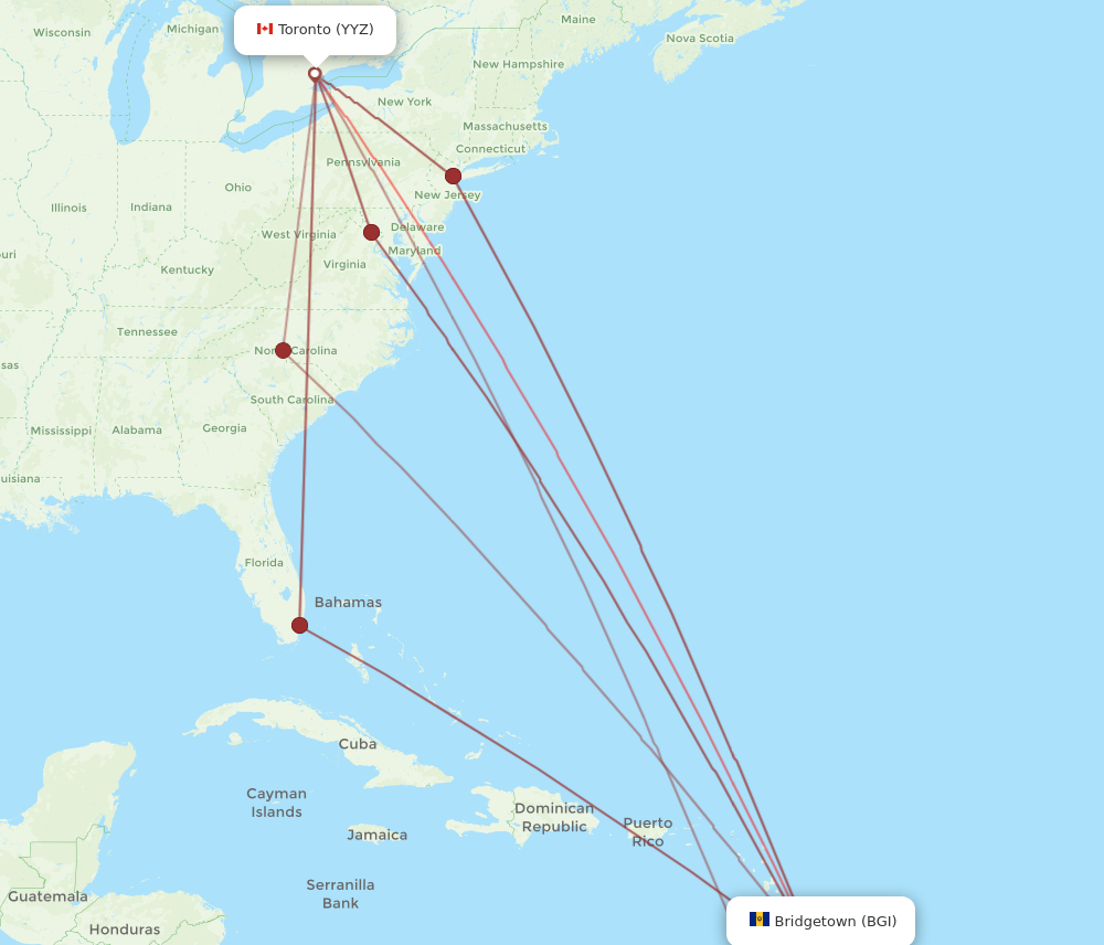 Flights from Bridgetown to Toronto BGI to YYZ Flight Routes