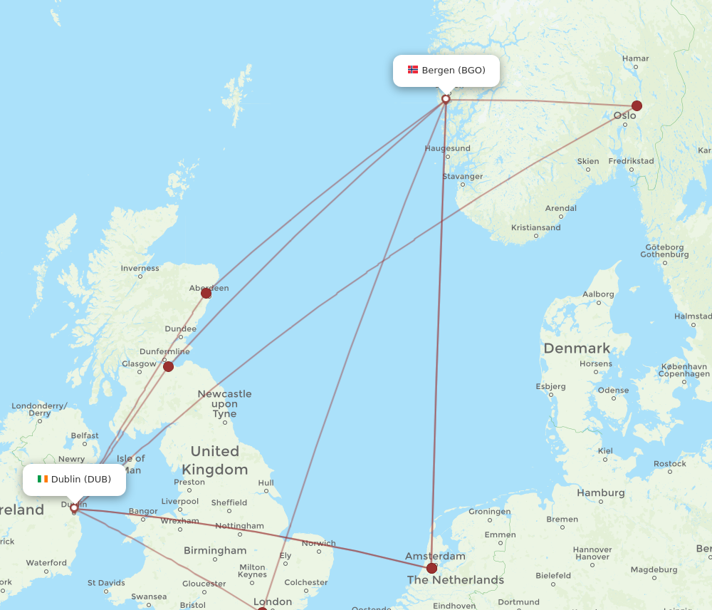 Flights from Bergen to Dublin BGO to DUB Flight Routes