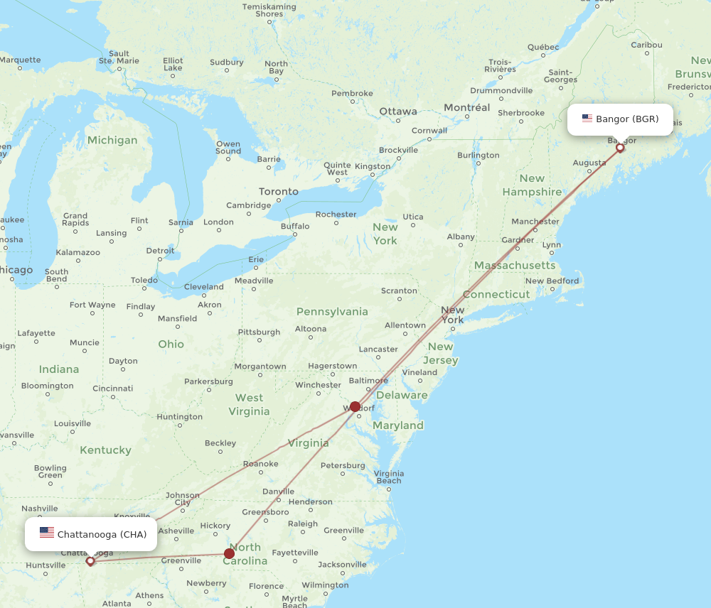 Flights from Bangor to Chattanooga BGR to CHA Flight Routes