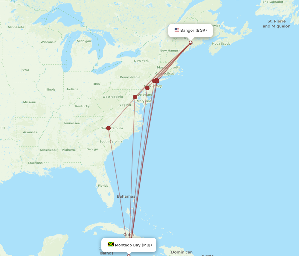 Flights from Bangor to Montego Bay BGR to MBJ Flight Routes