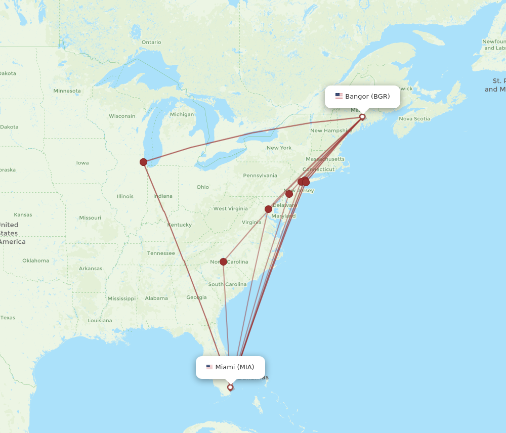 Flights from Bangor to Miami BGR to MIA Flight Routes