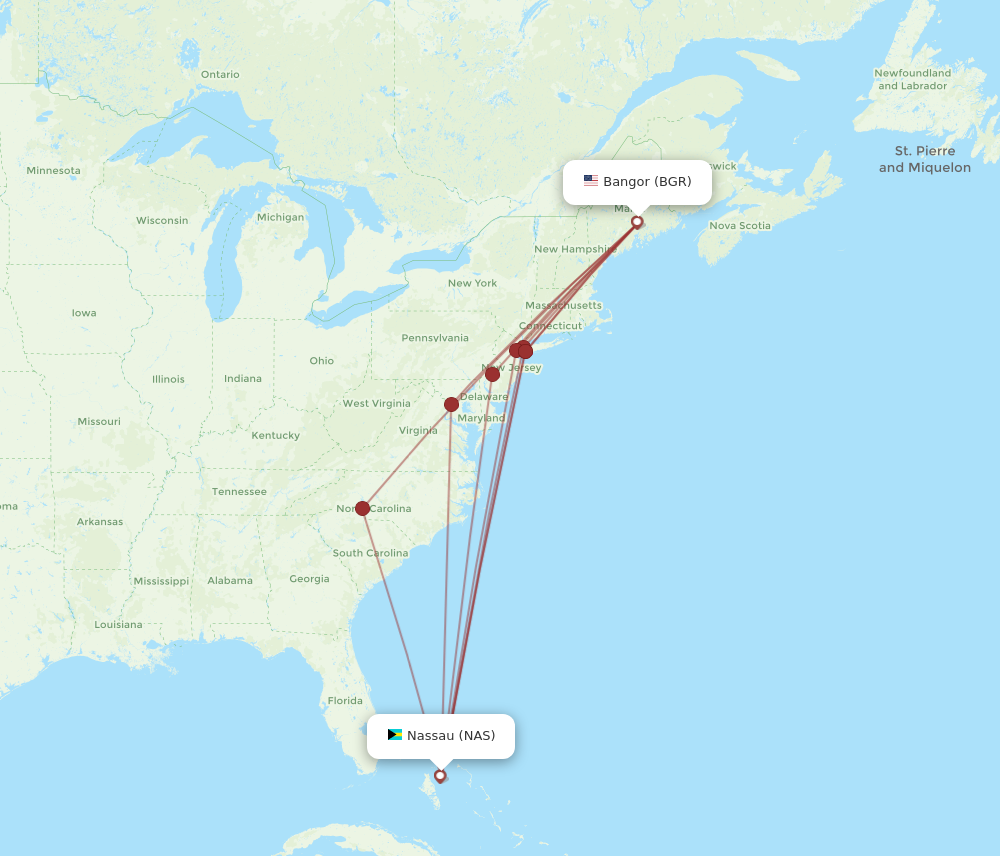 Flights from Bangor to Nassau BGR to NAS Flight Routes